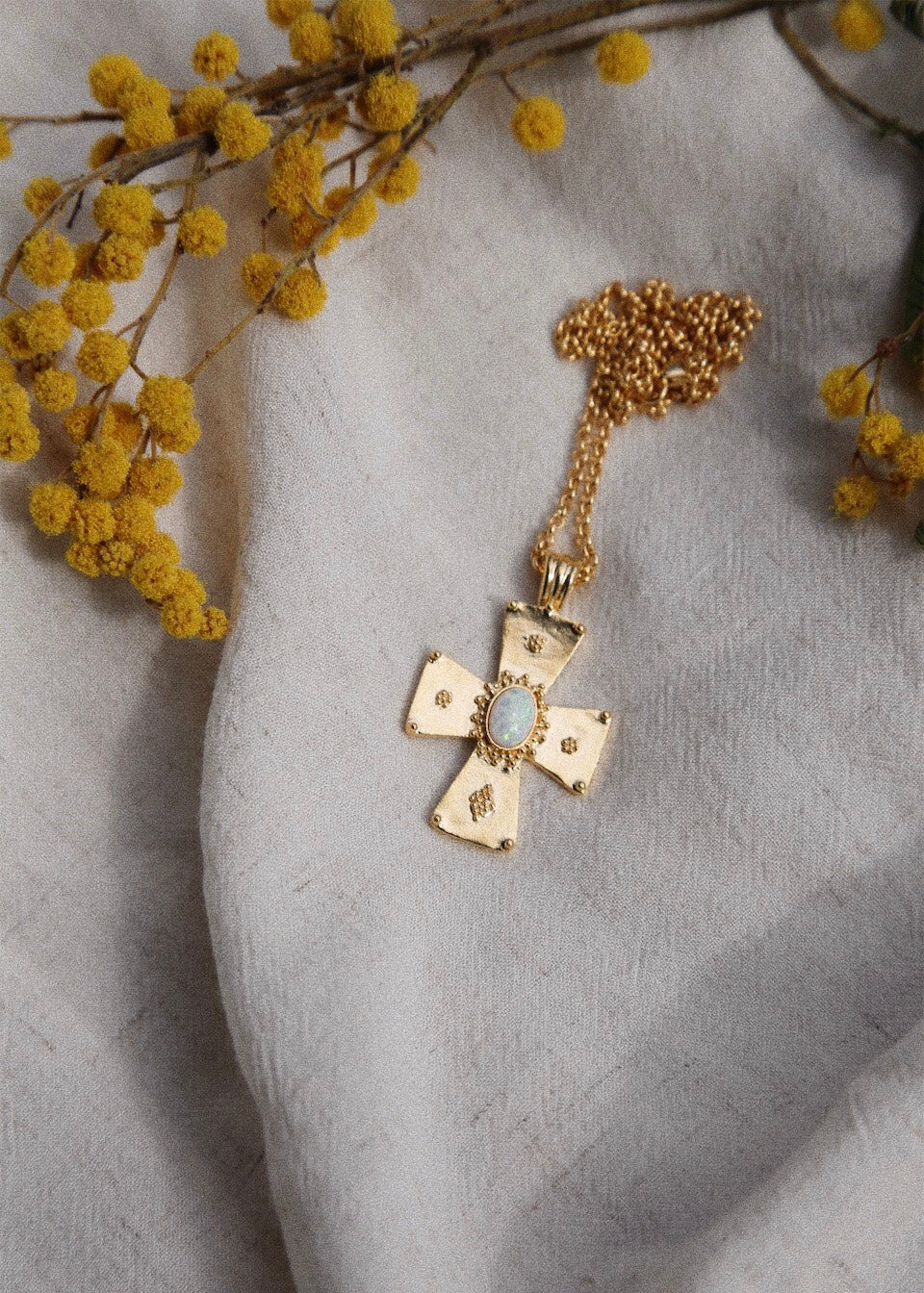 Gold opal cross on sale necklace