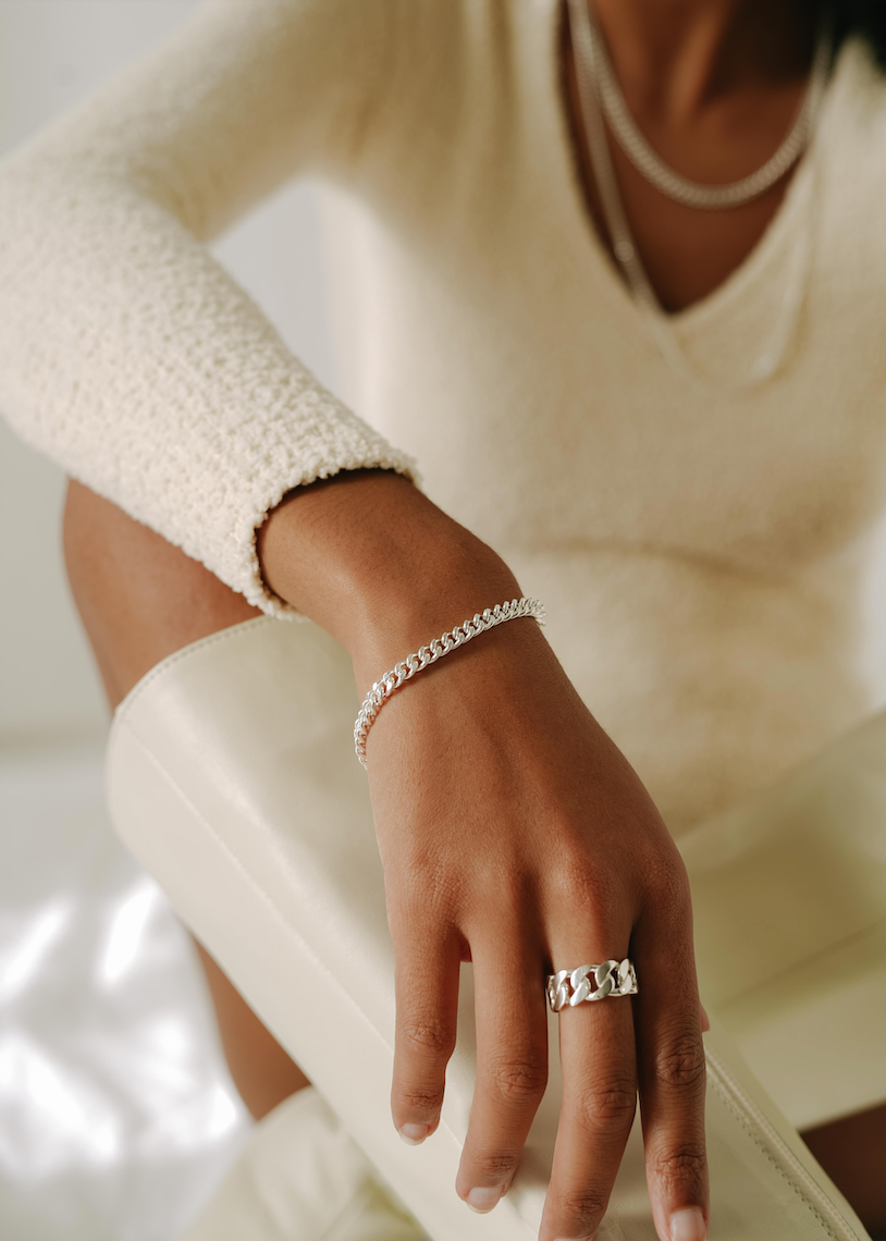 Flat Curb Chain Bracelet Silver